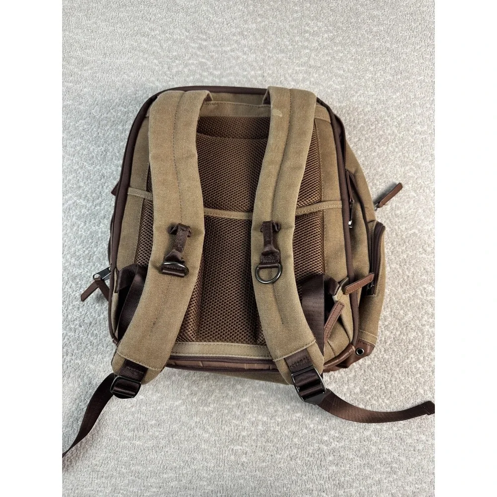 Renwick Canvas Leather Backpack Brown Multi Pocket Travel Laptop‎ Bag Unisex